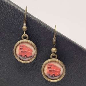 Vintage-Inspired London Double Decker Red Bus Earrings